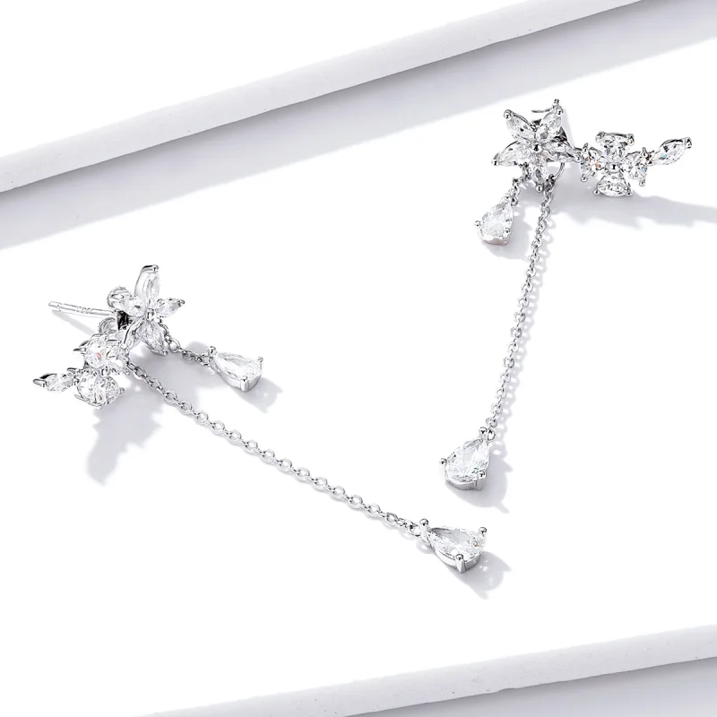 (image for) Pandora Style Flower Love Hanging Earrings - BSE288 - View 5