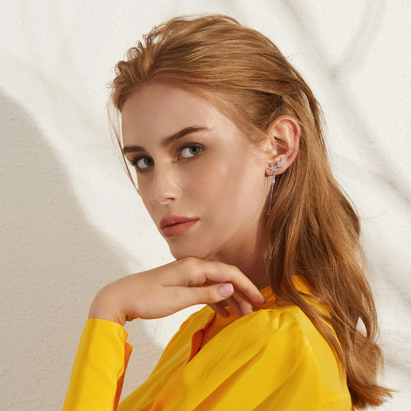 (image for) Pandora Style Flower Love Hanging Earrings - BSE288 - View 7