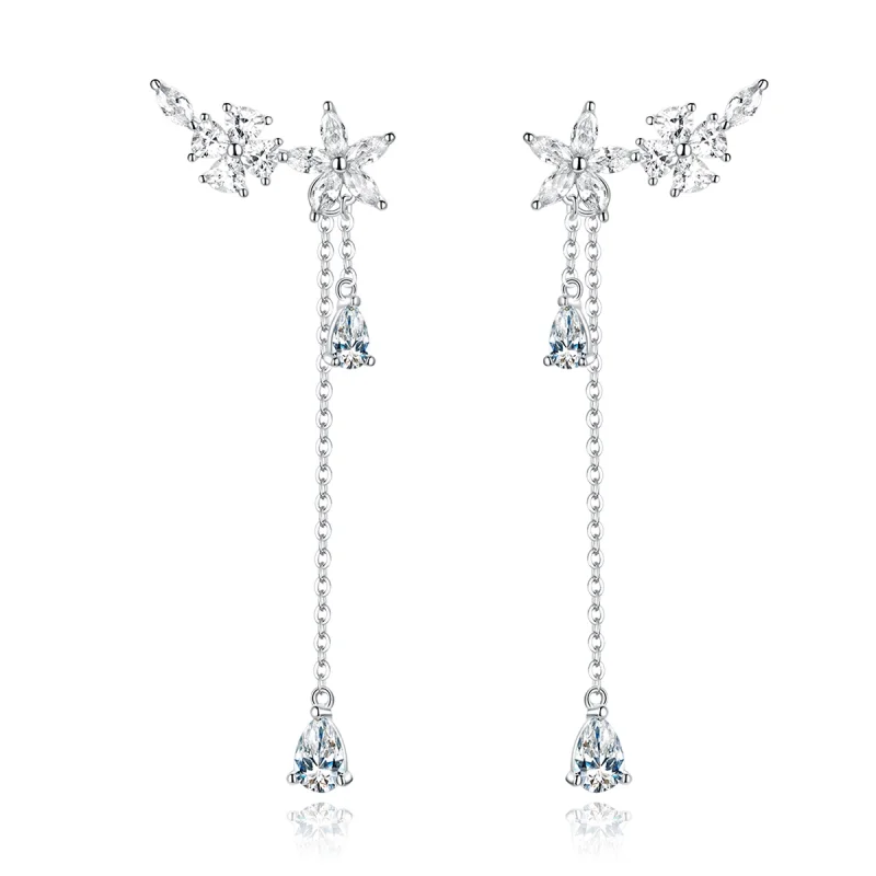 (image for) Pandora Style Flower Love Hanging Earrings - BSE288 - Product Image
