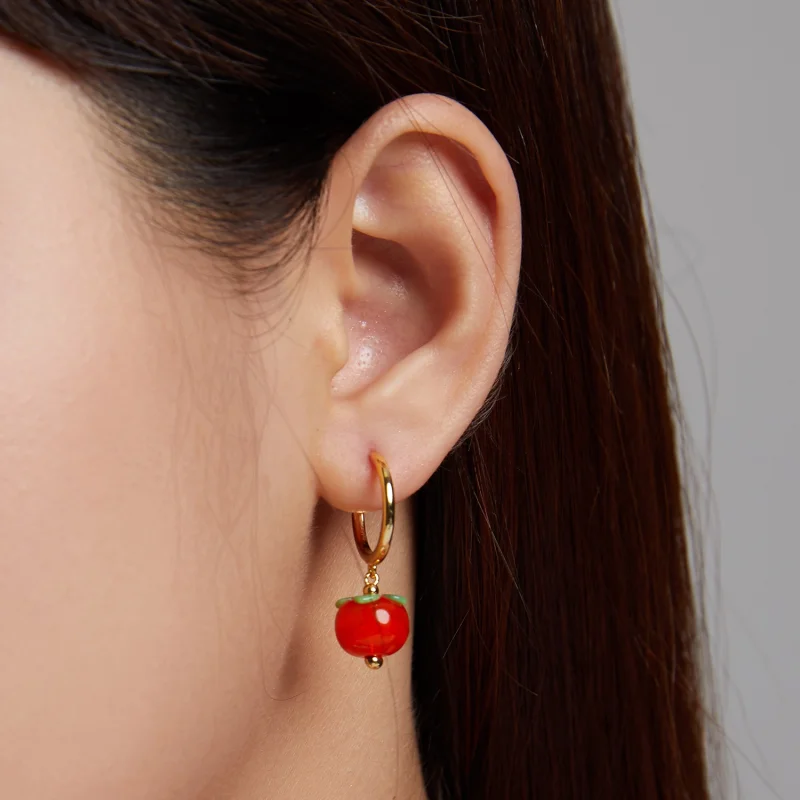 (image for) Pandora Style Glass Persimmon Hanging Earrings - SCE1212 - View 3