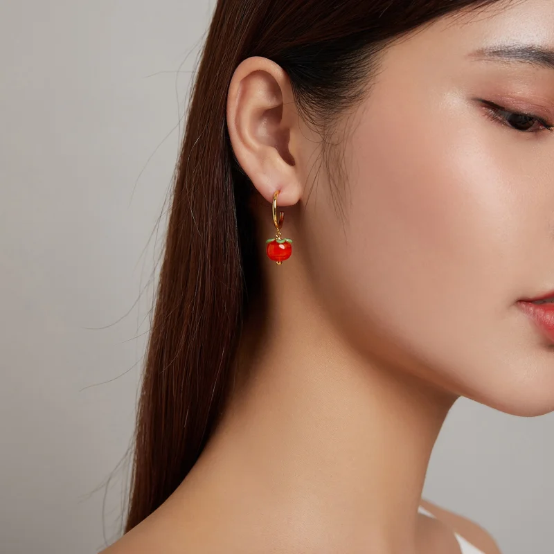 (image for) Pandora Style Glass Persimmon Hanging Earrings - SCE1212 - View 5