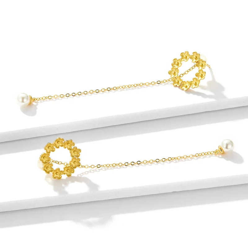 (image for) Pandora Style Little Flower Hanging Earrings - BSE290 - View 4