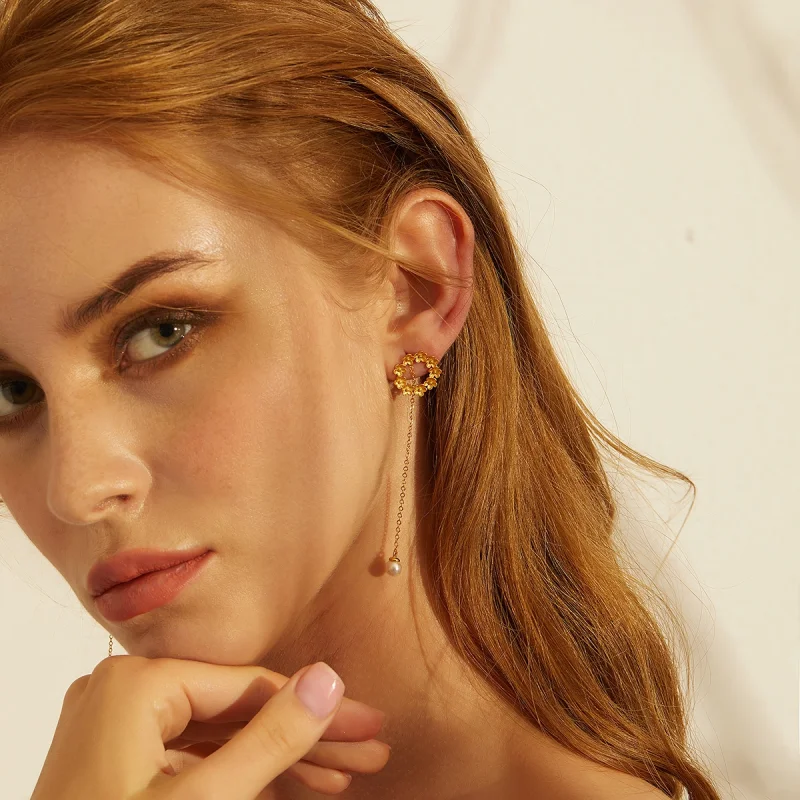 (image for) Pandora Style Little Flower Hanging Earrings - BSE290 - View 7