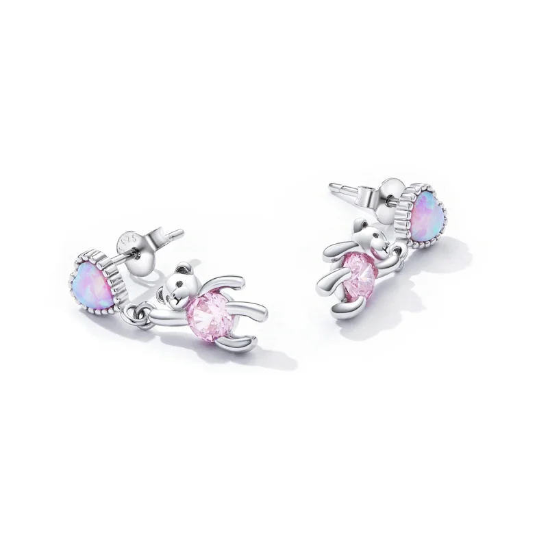 (image for) Pandora Style Love Bear Hanging Earrings - SCE1384 - View 3
