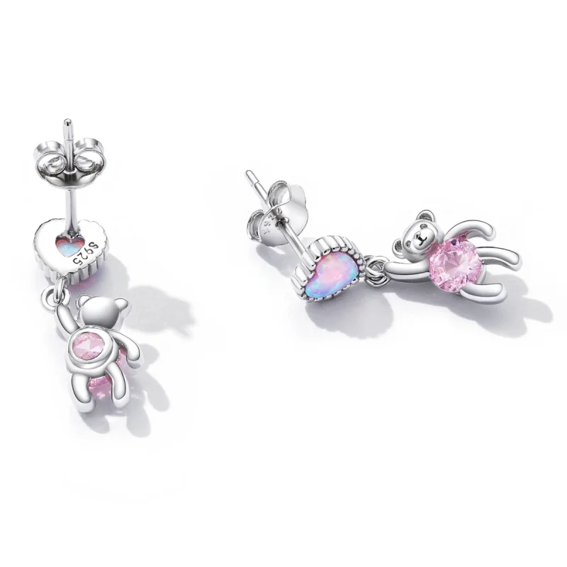 (image for) Pandora Style Love Bear Hanging Earrings - SCE1384 - View 4