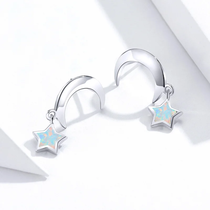 (image for) Pandora Style Moon and Star Opal Hanging Earrings - SCE707 - View 2