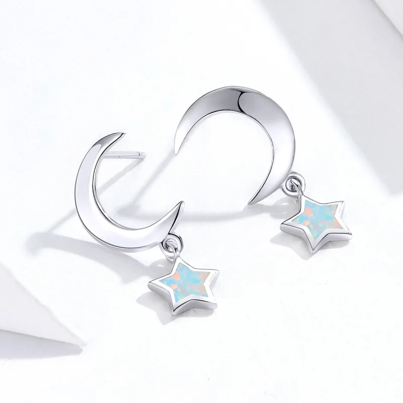 (image for) Pandora Style Moon and Star Opal Hanging Earrings - SCE707 - View 3