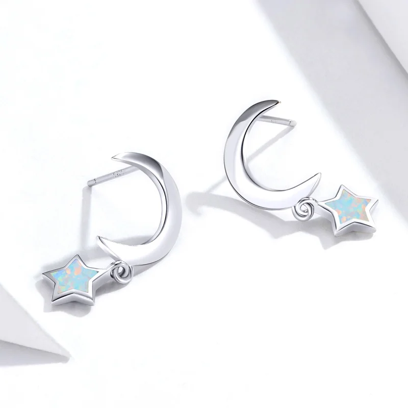(image for) Pandora Style Moon and Star Opal Hanging Earrings - SCE707 - View 4