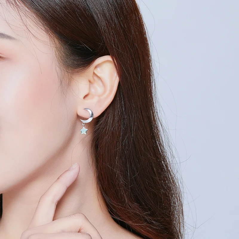 (image for) Pandora Style Moon and Star Opal Hanging Earrings - SCE707 - View 5