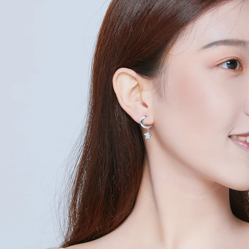 (image for) Pandora Style Moon and Star Opal Hanging Earrings - SCE707 - View 6