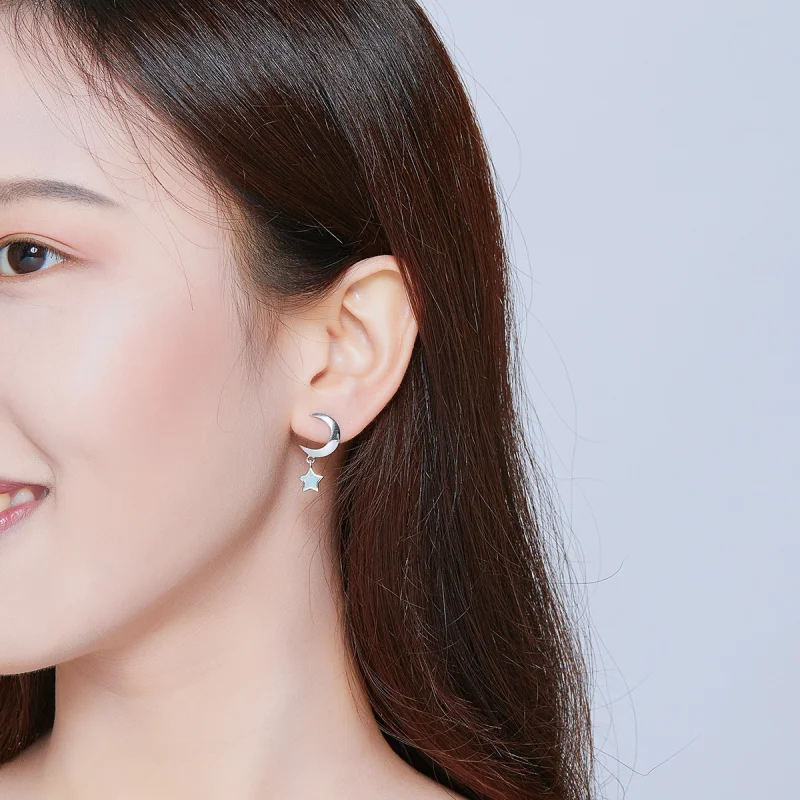 (image for) Pandora Style Moon and Star Opal Hanging Earrings - SCE707 - View 7