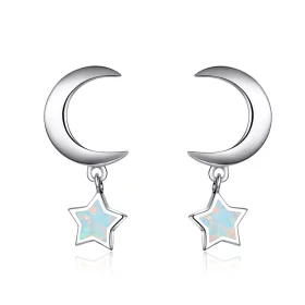 Pandora Style Moon and Star Opal Hanging Earrings - SCE707 Pandora Style Moon and Star Opal Hanging Earrings - SCE707