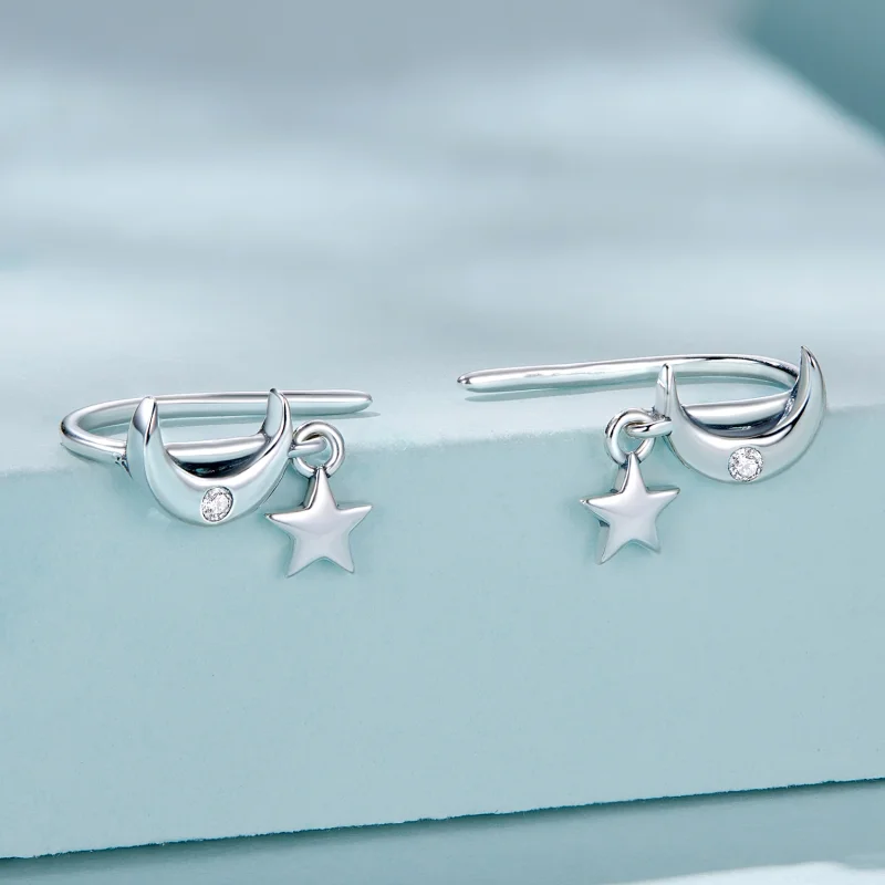 (image for) Pandora Style Moon and Stars Hanging Earrings - SCE1500 - View 2