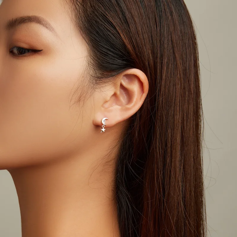 (image for) Pandora Style Moon and Stars Hanging Earrings - SCE1500 - View 6