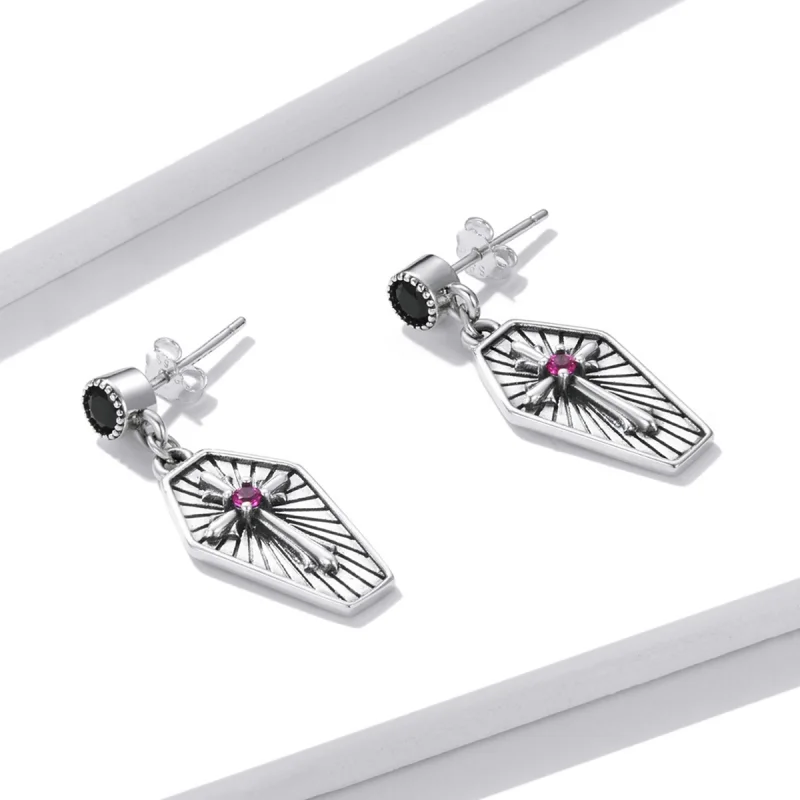 (image for) Pandora Style Mystery Cross Hanging Earrings - BSE536 - View 2