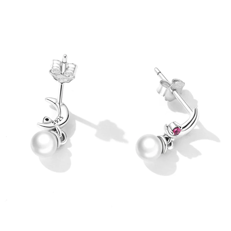 (image for) Pandora Style Pearl Moon Hanging Earrings - SCE1430 - View 3