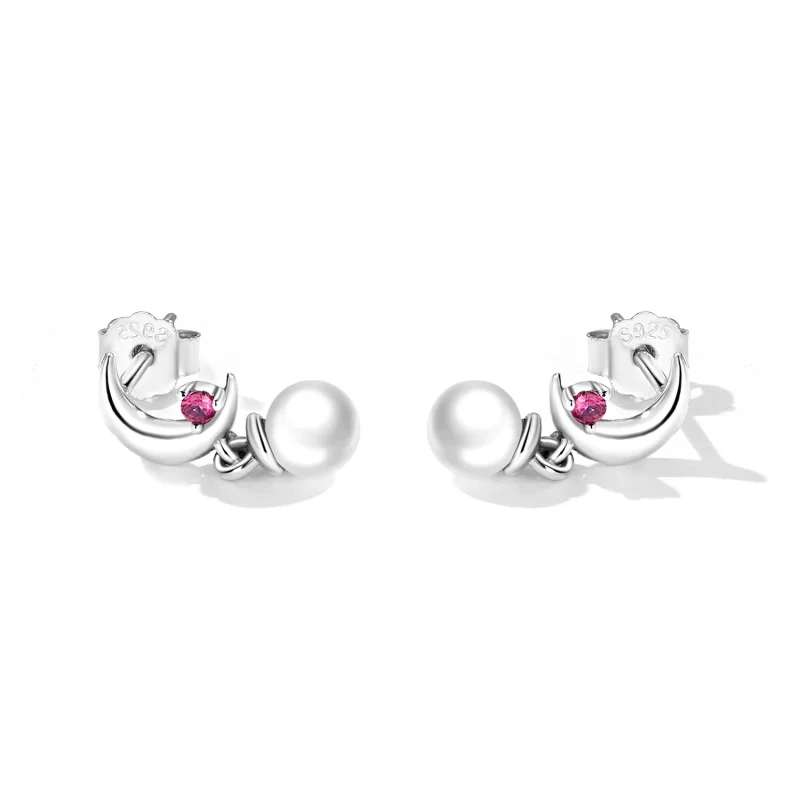 (image for) Pandora Style Pearl Moon Hanging Earrings - SCE1430 - View 4