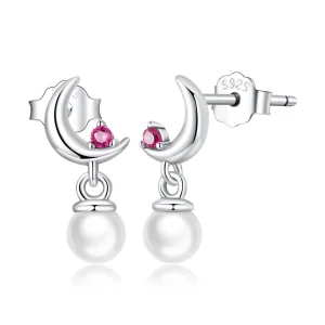 (image for) Pandora Style Pearl Moon Hanging Earrings - SCE1430