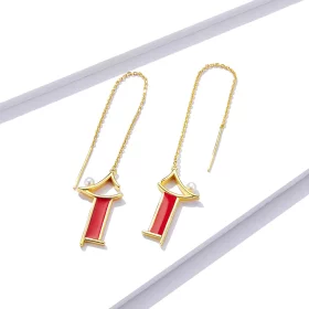 Pandora Style Red Memory Hanging Earrings - BSE340 Pandora Style Red Memory Hanging Earrings - BSE340
