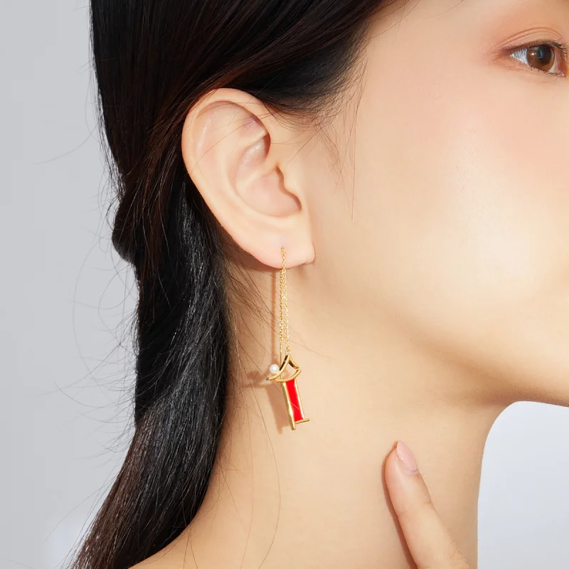 (image for) Pandora Style Red Memory Hanging Earrings - BSE340 - View 6