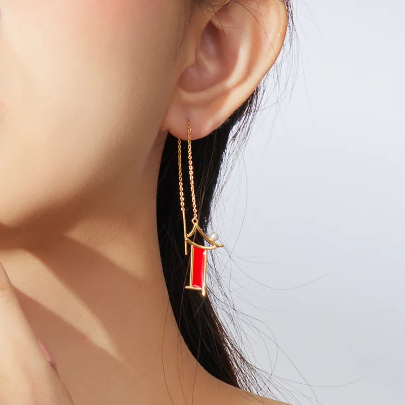 (image for) Pandora Style Red Memory Hanging Earrings - BSE340 - View 7