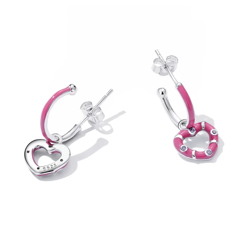 (image for) Pandora Style Simple Love Hanging Earrings - BSE596 - View 3