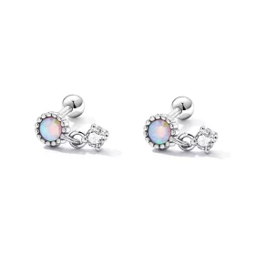 Pandora Style Simple Opal Hanging Earrings - SCE1382 Pandora Style Simple Opal Hanging Earrings - SCE1382