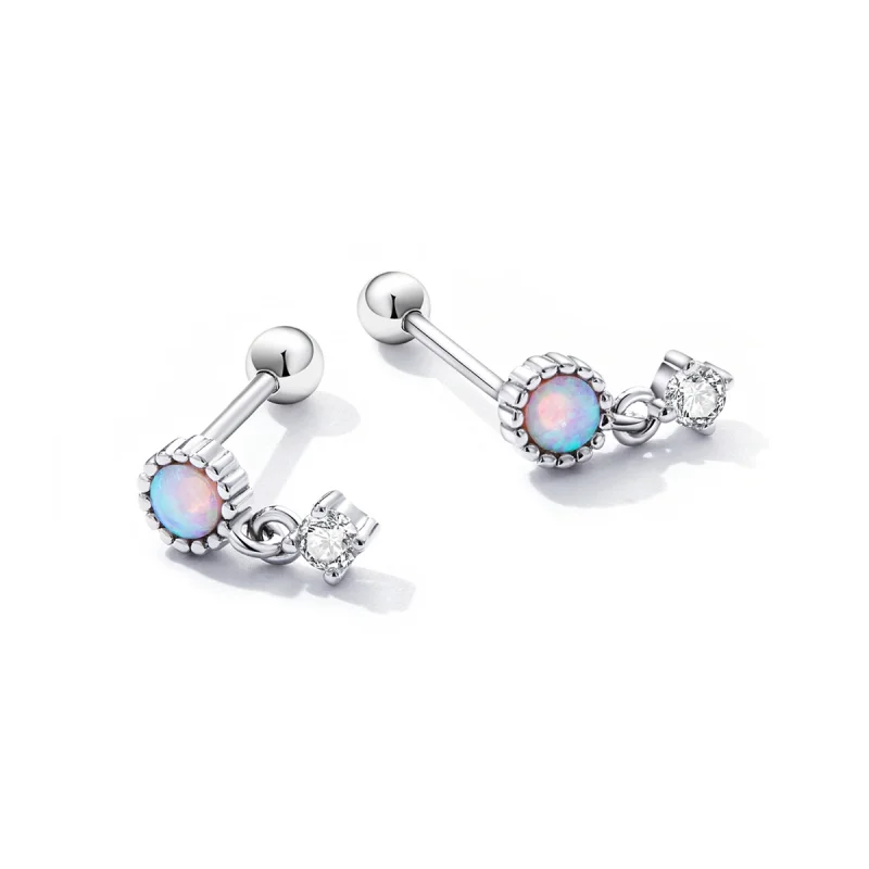 (image for) Pandora Style Simple Opal Hanging Earrings - SCE1382 - View 3