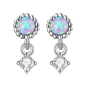 Pandora Style Simple Opal Hanging Earrings - SCE1382 Pandora Style Simple Opal Hanging Earrings - SCE1382