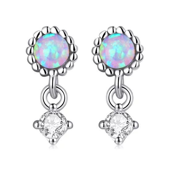 Pandora Style Simple Opal Hanging Earrings - SCE1382