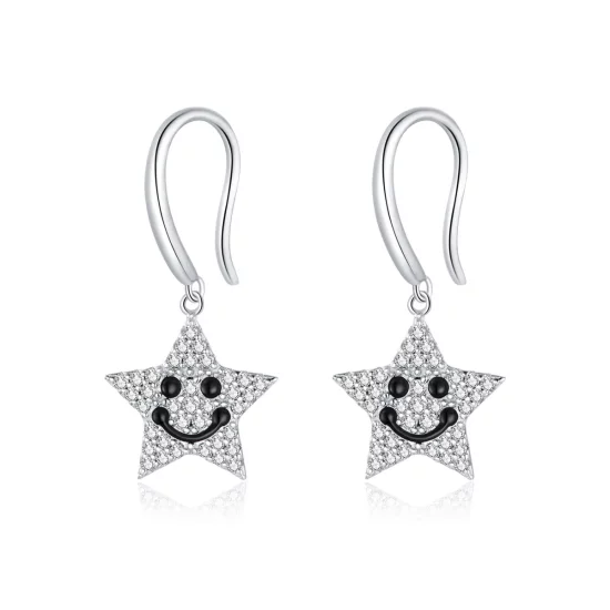 Pandora Style Smile Star Hanging Earrings - SCE946