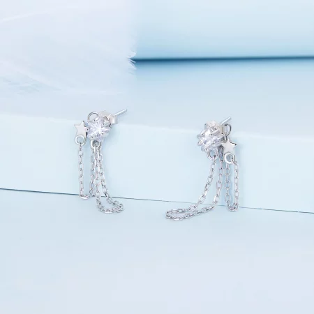 Pandora Style Star Tassel Hanging Earrings - BSE709