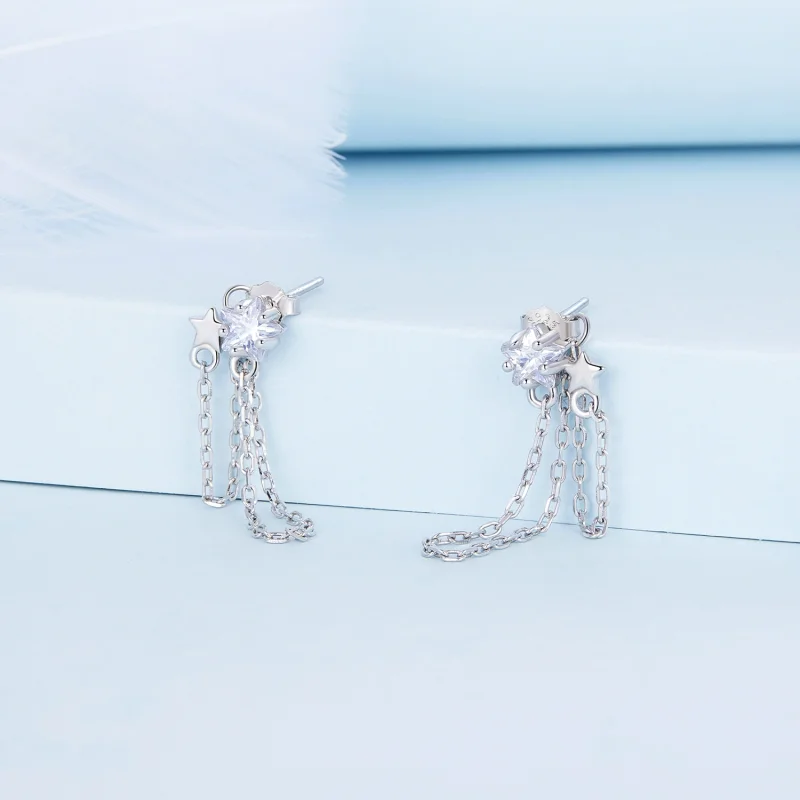 (image for) Pandora Style Star Tassel Hanging Earrings - BSE709 - View 2