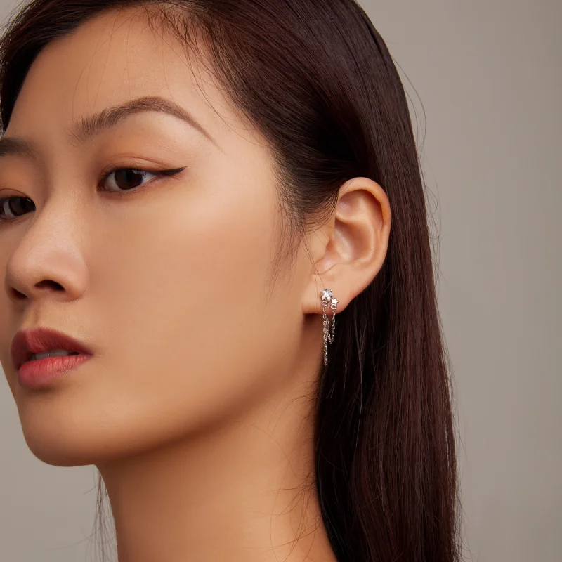 (image for) Pandora Style Star Tassel Hanging Earrings - BSE709 - View 6