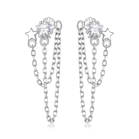 Pandora Style Star Tassel Hanging Earrings - BSE709