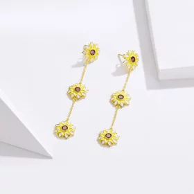 Pandora Style Sun Flower Hanging Earrings - BSE187