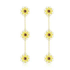 Pandora Style Sun Flower Hanging Earrings - BSE187