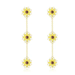 (image for) Pandora Style Sun Flower Hanging Earrings - BSE187