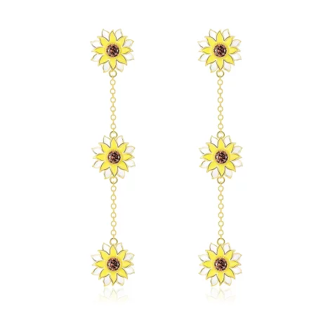 Pandora Style Sun Flower Hanging Earrings - BSE187
