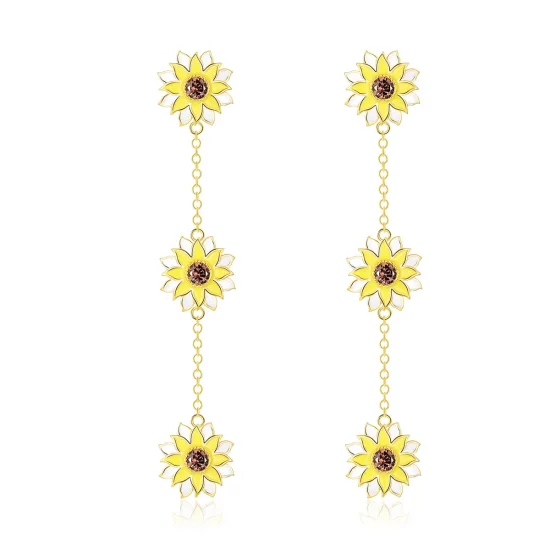 Pandora Style Sun Flower Hanging Earrings - BSE187