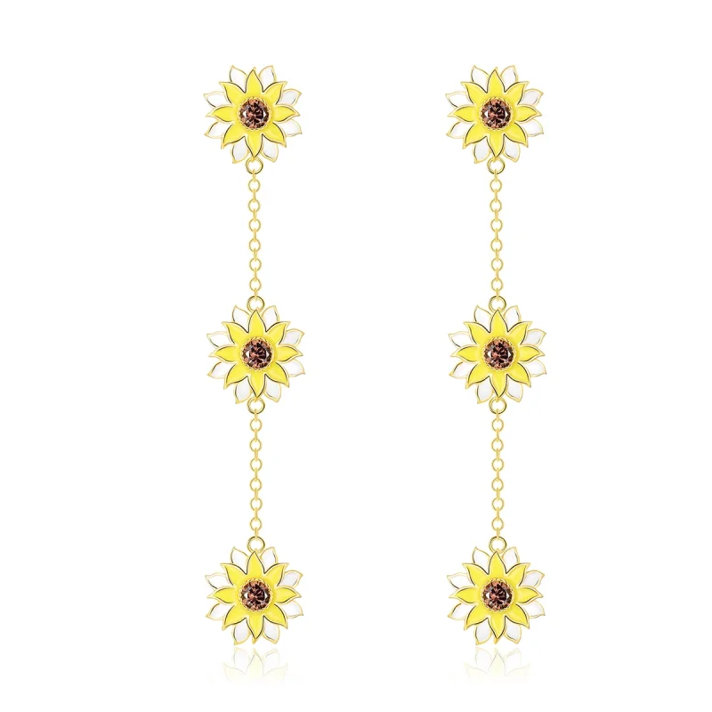 (image for) Pandora Style Sun Flower Hanging Earrings - BSE187 - Product Image