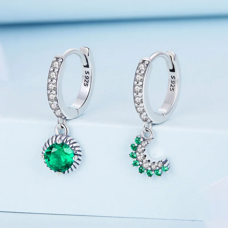 (image for) Pandora Style Asymmetrical Sun and Moon Hoop Earrings - BSE705 - View 2