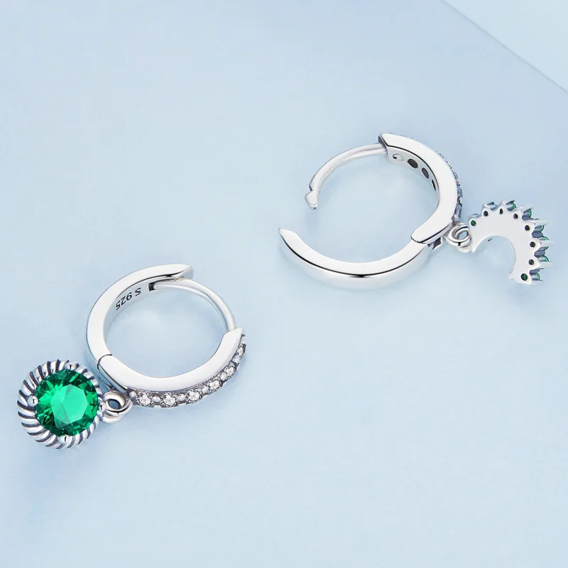 (image for) Pandora Style Asymmetrical Sun and Moon Hoop Earrings - BSE705 - View 4