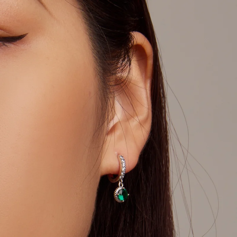 (image for) Pandora Style Asymmetrical Sun and Moon Hoop Earrings - BSE705 - View 7