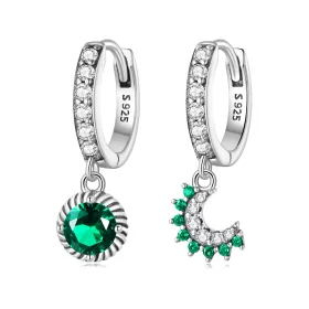 Pandora Style Asymmetrical Sun and Moon Hoop Earrings - BSE705