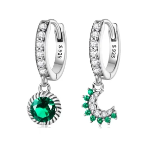 (image for) Pandora Style Asymmetrical Sun and Moon Hoop Earrings - BSE705