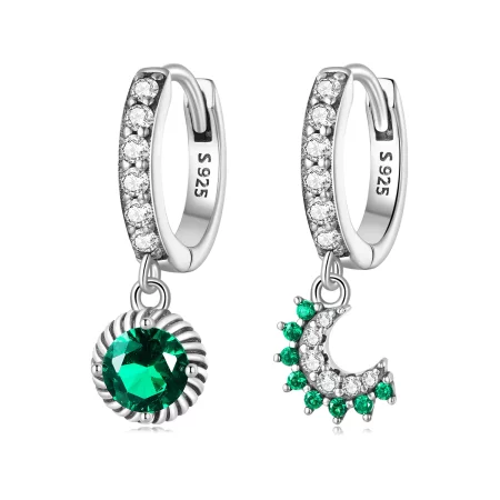 Pandora Style Asymmetrical Sun and Moon Hoop Earrings - BSE705 Pandora Style Asymmetrical Sun and Moon Hoop Earrings - BSE705