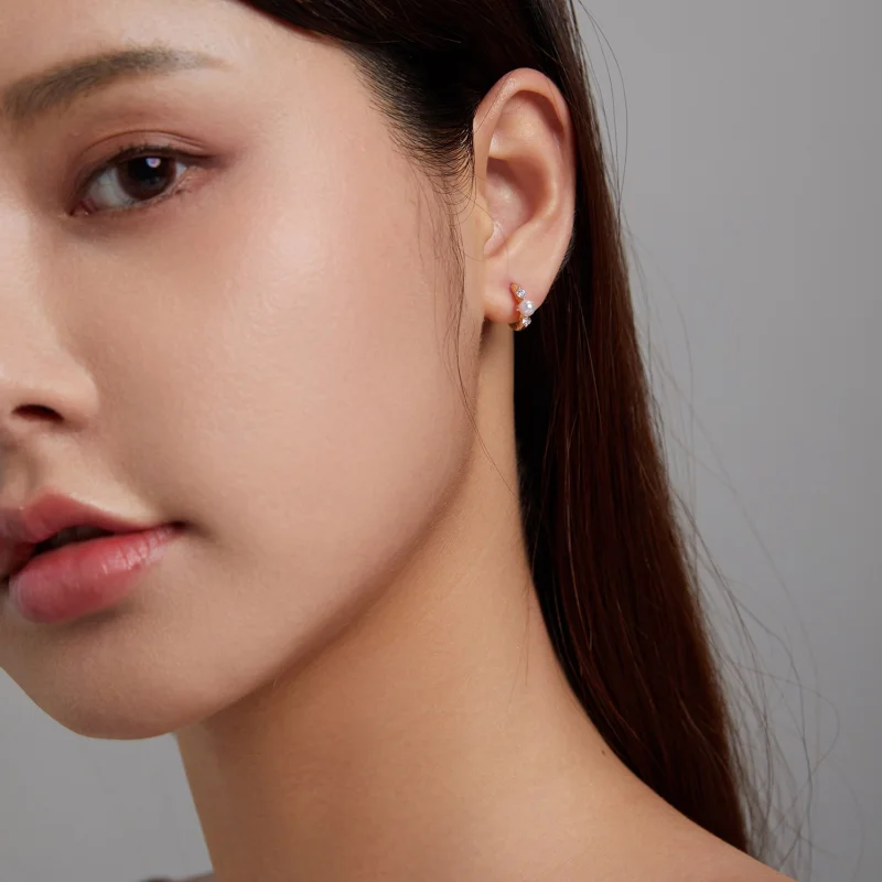 (image for) Pandora Style Bead Zircon Hoop Earrings - SCE1254 - View 6