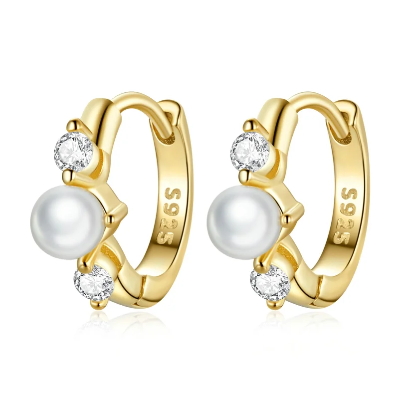 (image for) Pandora Style Bead Zircon Hoop Earrings - SCE1254 - Product Image