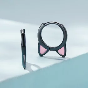 Pandora Style Black Cat Ears Hoop Earrings - SCE1515 Pandora Style Black Cat Ears Hoop Earrings - SCE1515